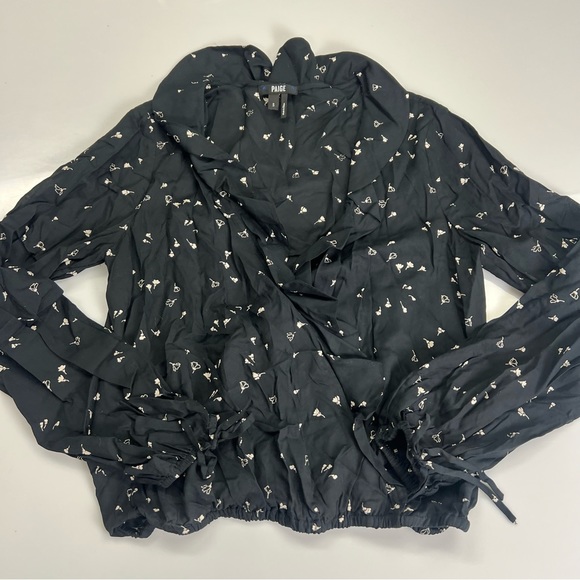 PAIGE women’s black Amalfi Ruffle-Neck Blouse S L15-37 - Picture 2 of 5
